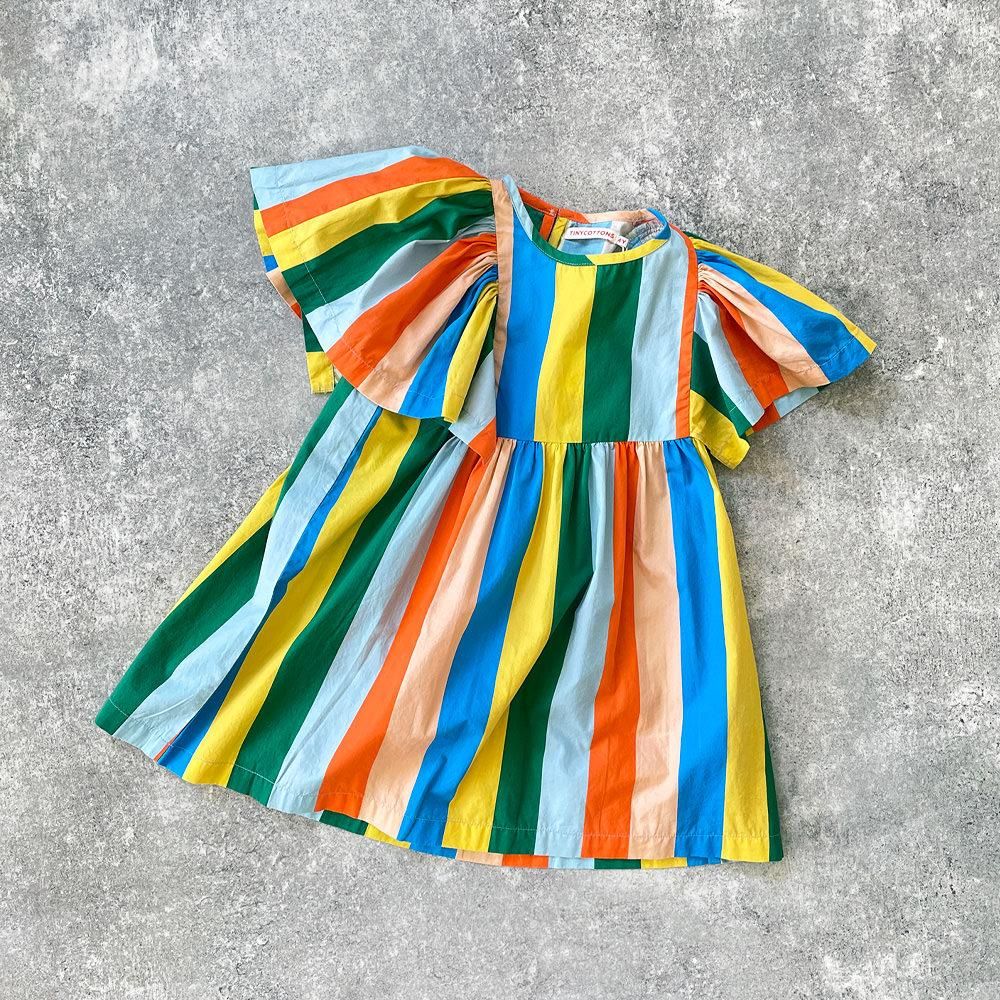 tinycottons MULTICOLOR STRIPES DRESS multicolor タイニーコットンズ ストライプフレアスリーブワンピース（マルチカラー）