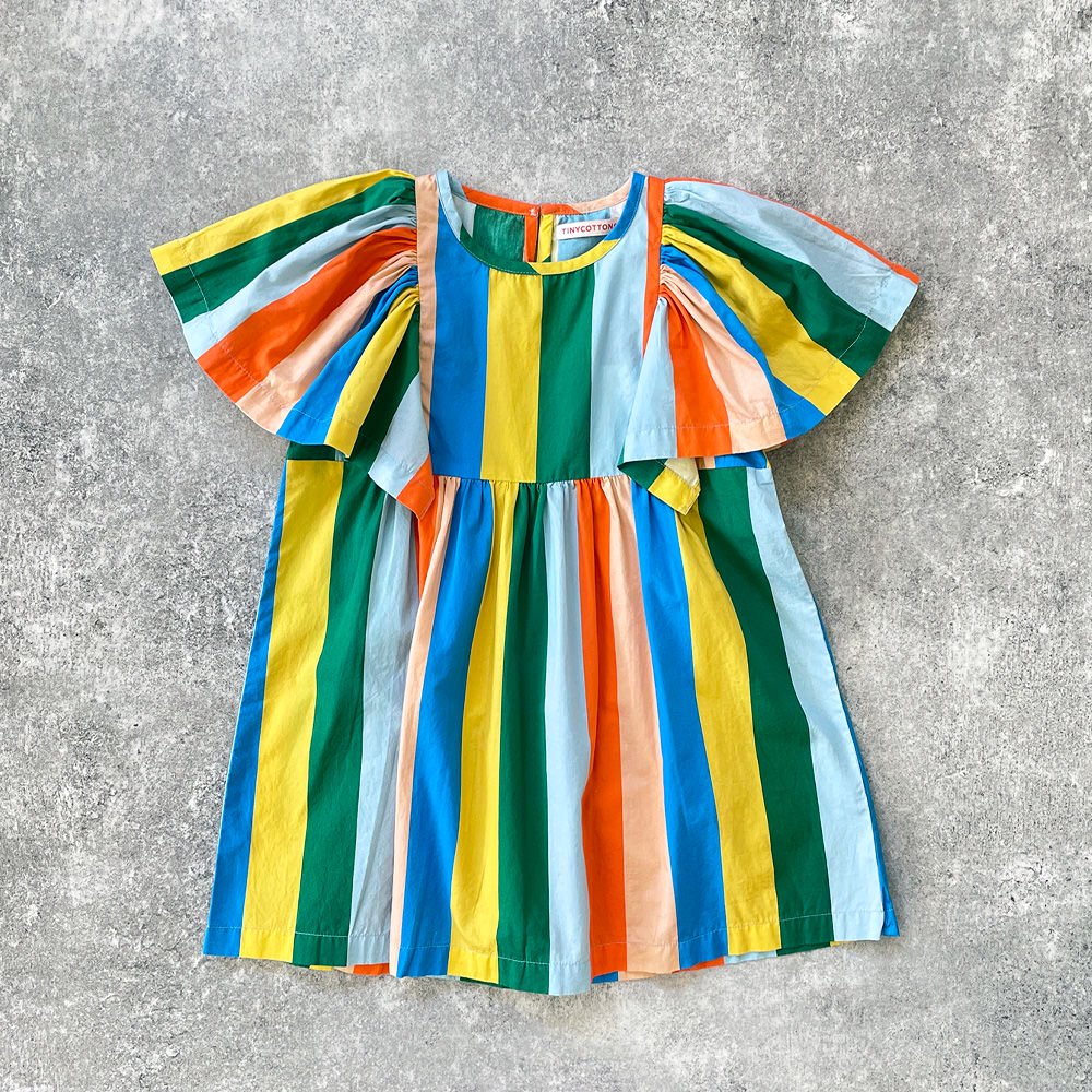 tinycottons MULTICOLOR STRIPES DRESS multicolor タイニーコットンズ  ストライプフレアスリーブワンピース（マルチカラー） - インポート 輸入 ベビー服 子供服 出産祝い 通販 | vivid LIFE