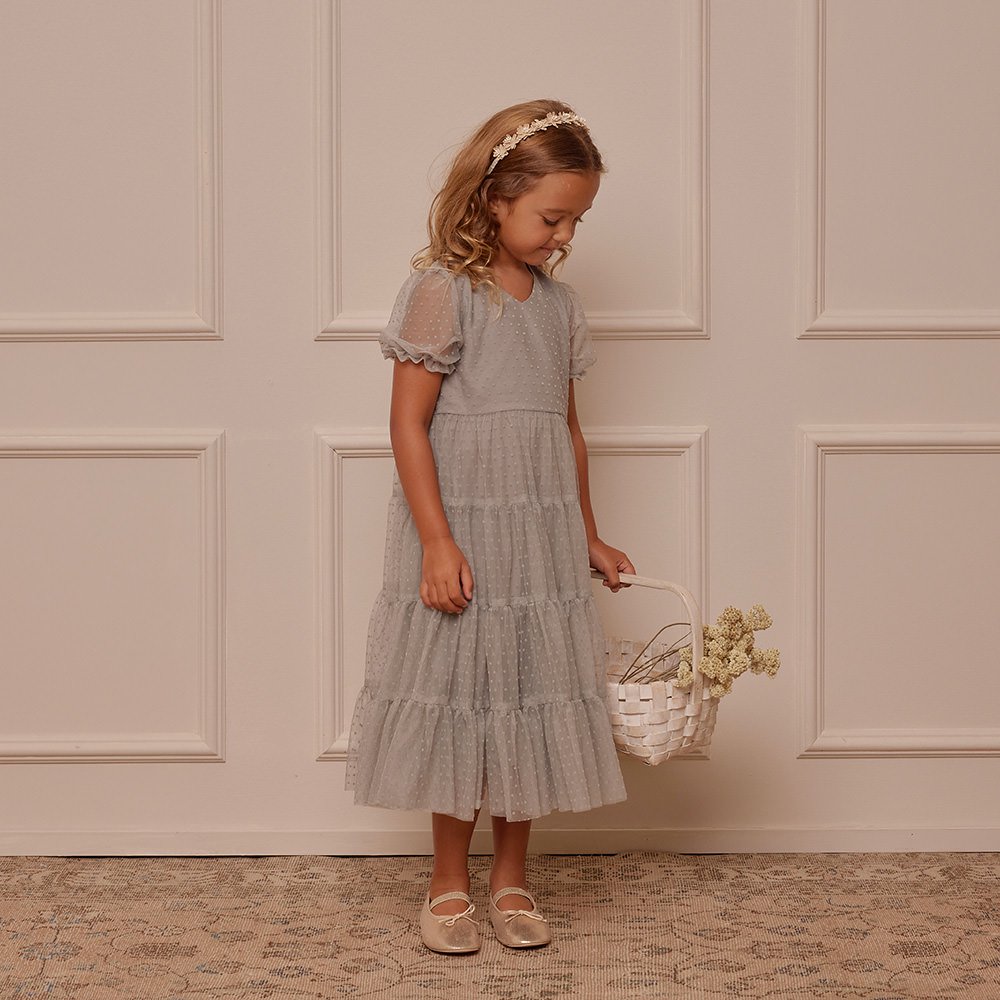 Noralee DOTTIE DRESS DUSTY BLUE ノラリー ドット柄半袖ドレス