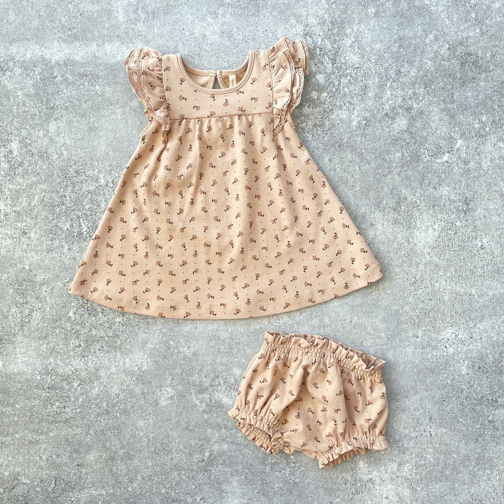 Quincy Mae FLUTTER DRESS + BLOOMER TULIPS APRICOT クインシー メイ  チューリップ柄フリル袖ワンピース+ブルマセット（アプリコット） - インポート 輸入 ベビー服 子供服 出産祝い 通販 | vivid LIFE