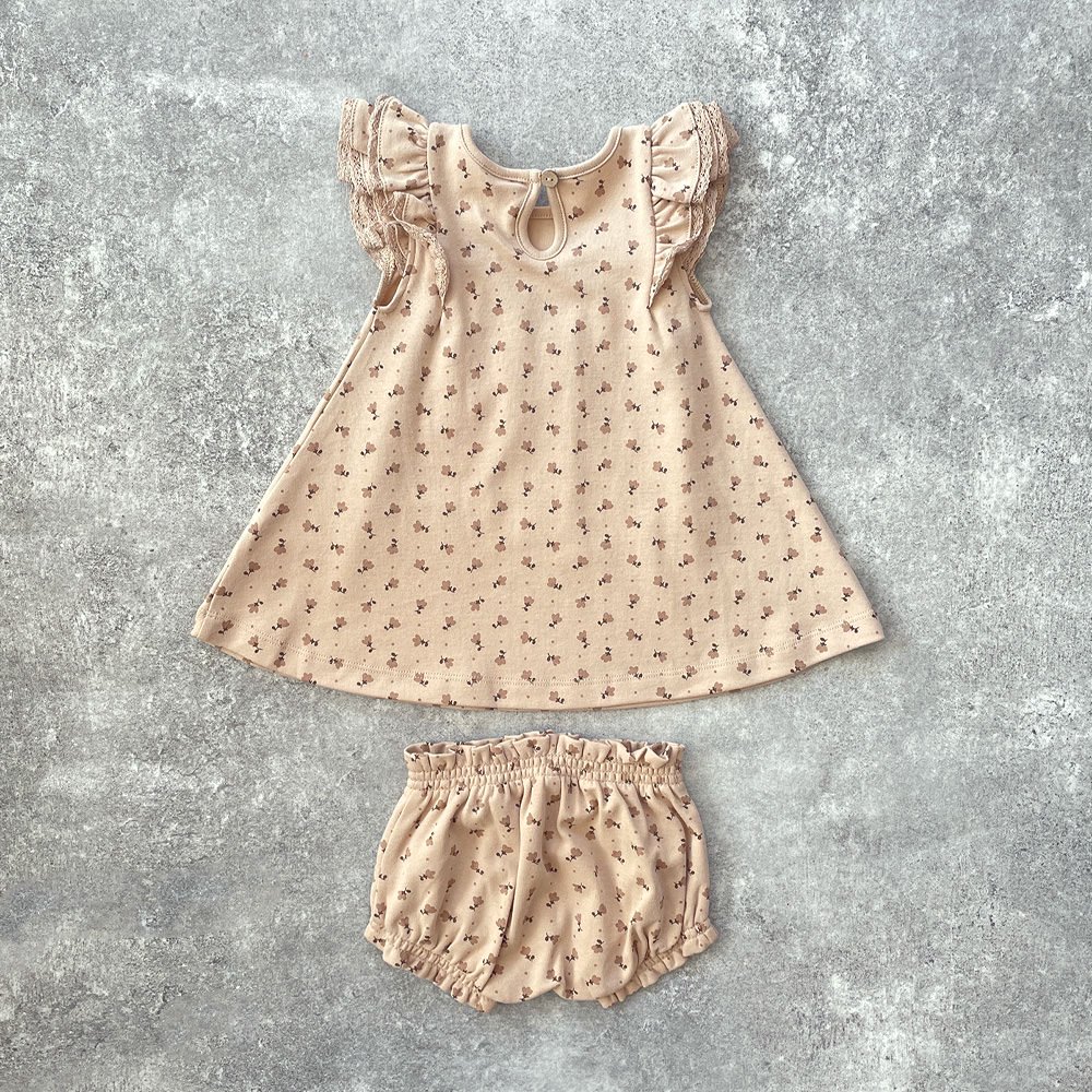 Quincy Mae FLUTTER DRESS + BLOOMER TULIPS APRICOT クインシー メイ  チューリップ柄フリル袖ワンピース+ブルマセット（アプリコット） - インポート 輸入 ベビー服 子供服 出産祝い 通販 | vivid LIFE