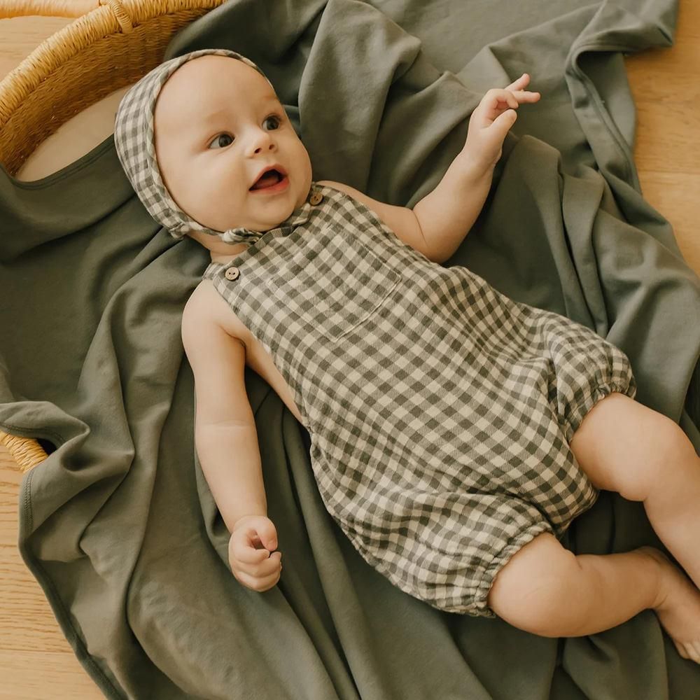 Quincy Mae HAYES ROMPER | SEA GREE N GINGHAM クインシー メイ