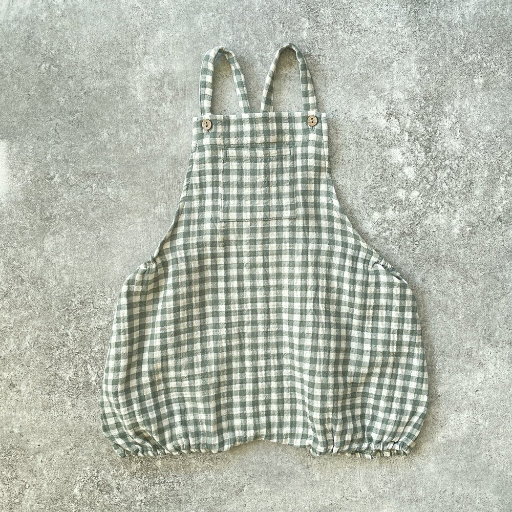 SALE20%OFF】Quincy Mae HAYES ROMPER | SEA GREE N GINGHAM クインシー メイ サロペット風ロンパース（シーグリーンギンガム）  - インポート 輸入 ベビー服 子供服 出産祝い 通販 | vivid LIFE