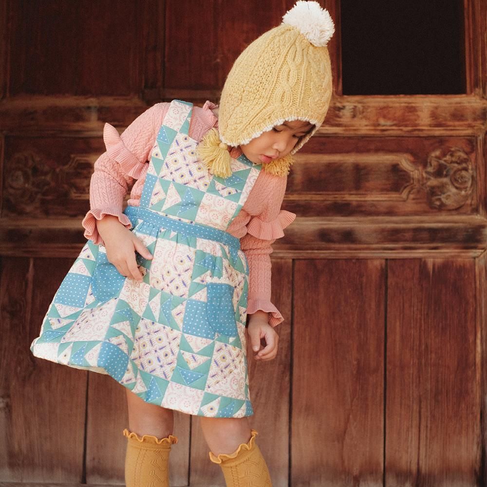 Louise Misha DRESS MIRA, PRINTED COTTON VOILE STONE BLUE PATCHWORK ルイーズミーシャ  プリントワンピース（ストーンブルーパッチワーク） - インポート 輸入 ベビー服 子供服 出産祝い 通販 | vivid LIFE