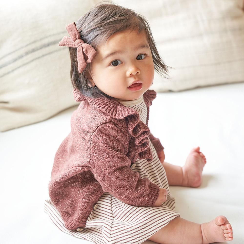 Quincy Mae RUFFLE COLLAR CARDIGAN PLUM クインシー メイ ラッフルカラー長袖カーディガン（プラムヘザー）