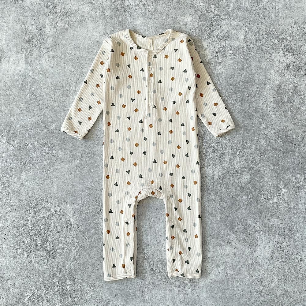 Quincy Mae RIBBED BABY JUMPSUIT GEO クインシー メイ リブ長袖ロンパース（ジオ）