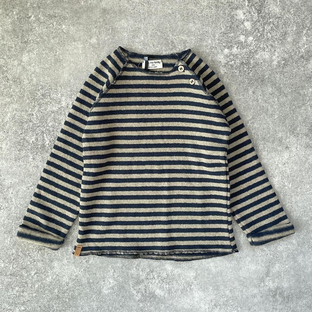 1 + in the family ALE X navy-taupe ワンモア イン ザ ファミリー 長袖ニットカットソー（ネイビー/トープ）