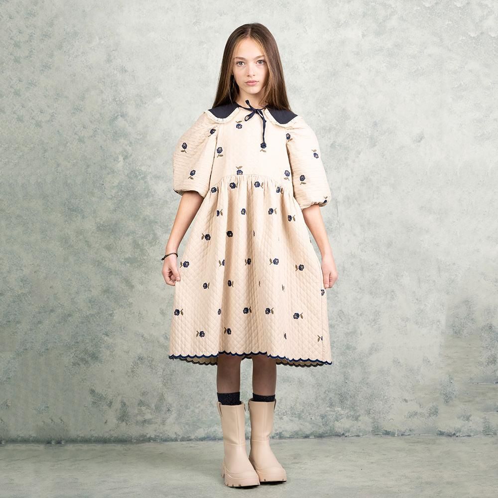 SALE】KOKORI VIVIAN DRESS IVORY NAVY ROSES ココリ 五分丈
