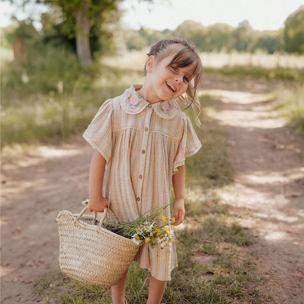 Louise Misha Dress Marla Multicolor Rainbow Lines ルイーズミーシャ 半袖ワンピース（マルチカラーレインボーライン）  - インポート 輸入 ベビー服 子供服 出産祝い 通販 | vivid LIFE