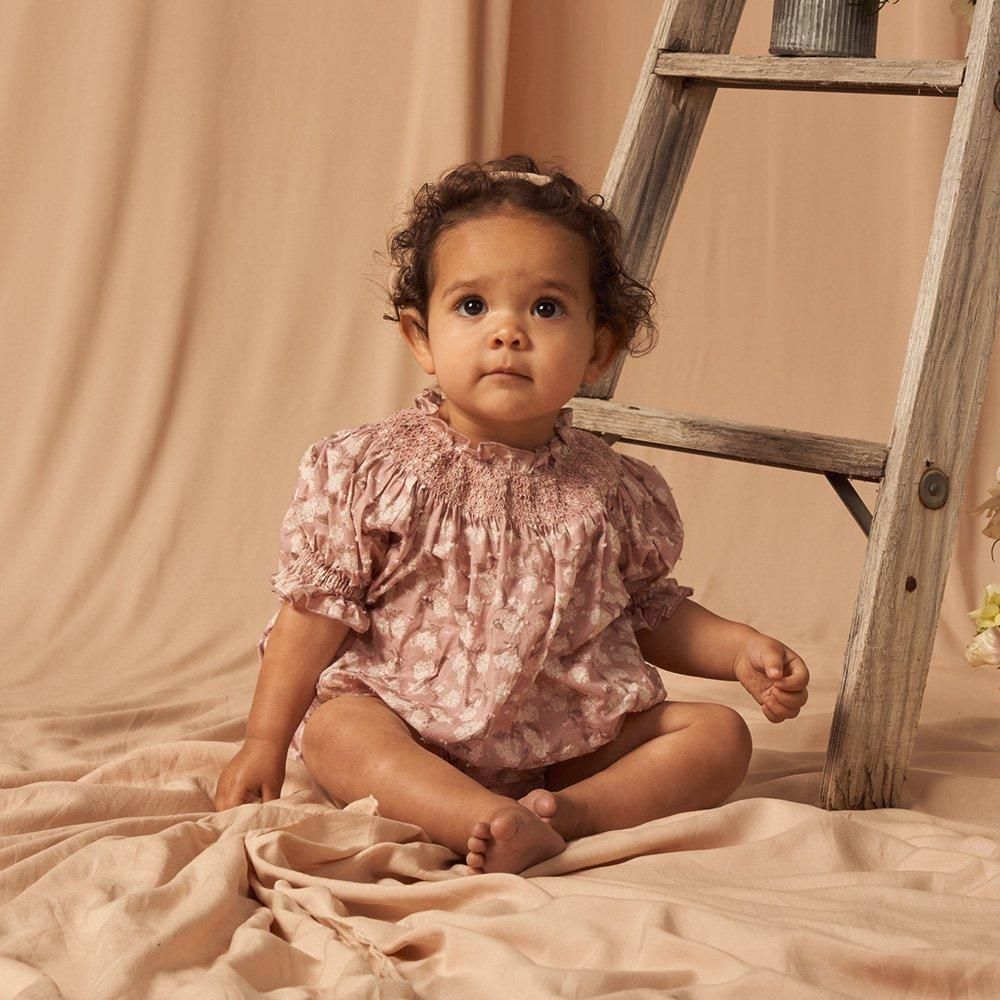 Noralee MADDIE ROMPER BLUSH HYDRANGEA ノラリー 半袖ロンパース