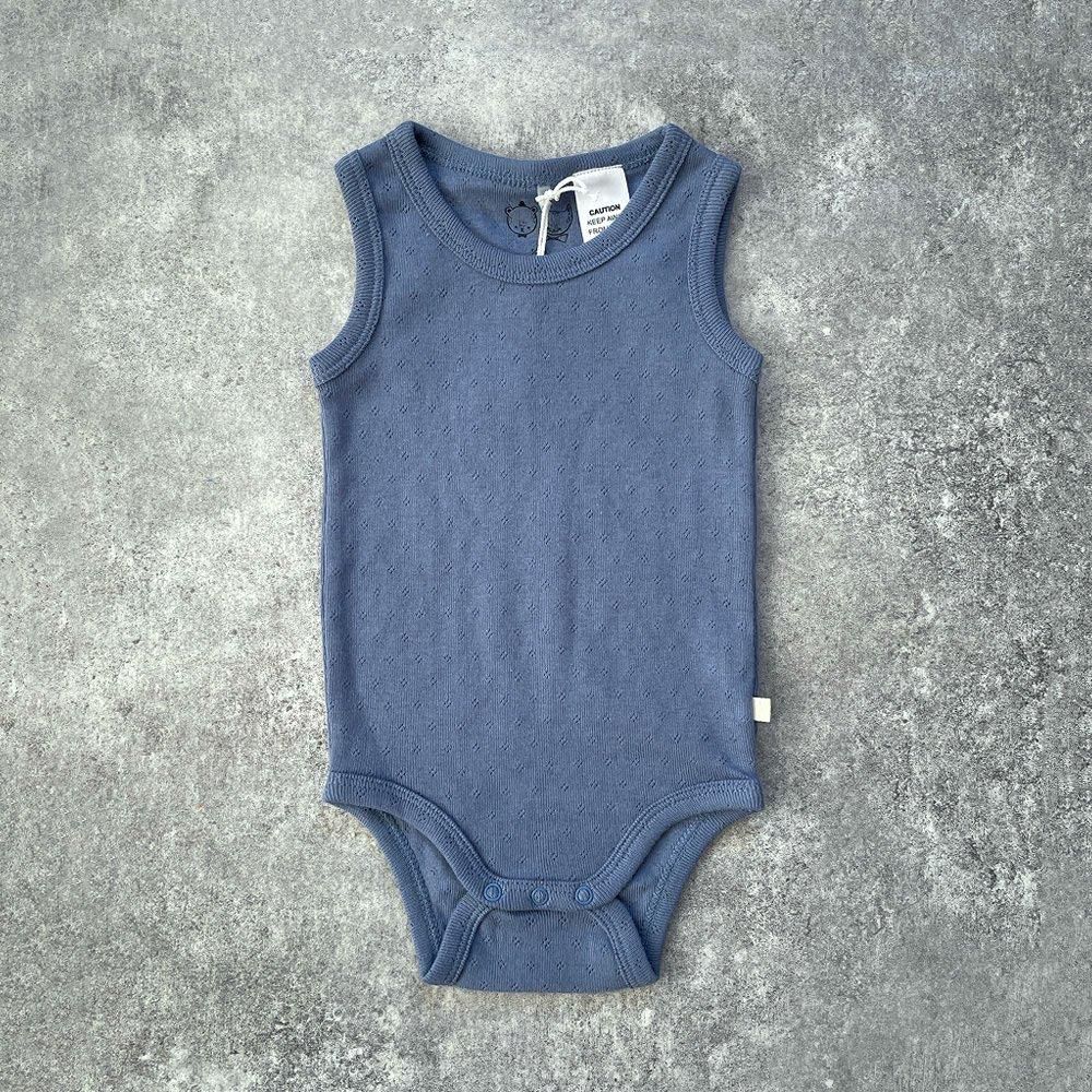 Wilson and Frenchy Organic Pointelle Singlet Bodysuit Rain Drop ウィルソン アンド フレンチー ノースリーブボディ（レインドロップ）