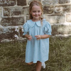 Nellie Quats Marbles Dress Baby Blue & Milk Mini Check Linen ͥ꡼ դȾµԡʥ֥롼å