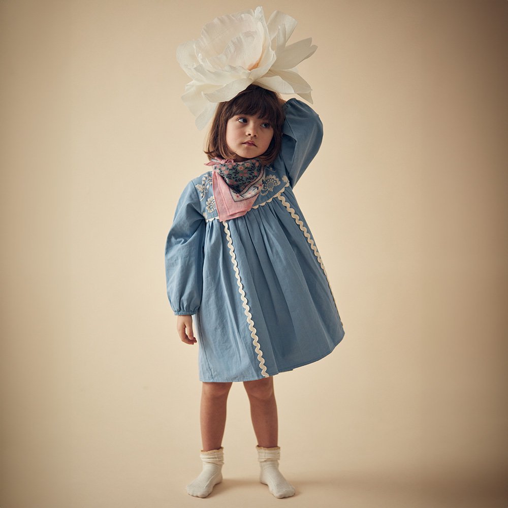 Louise Misha Dress Linoa Light Blue ルイーズミーシャ 長袖ワンピース（ライトブルー） - インポート 輸入  ベビー服 子供服 出産祝い 通販 | vivid LIFE