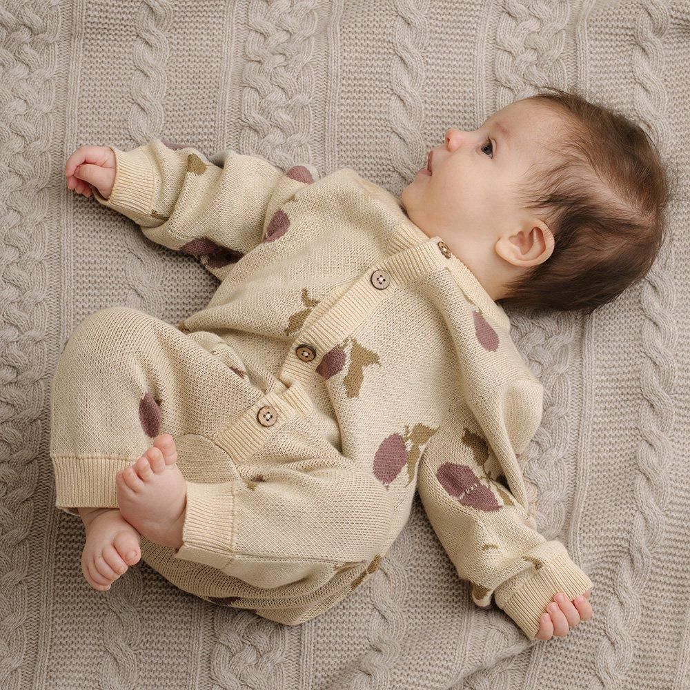 Garbo&Friends Prune Beige Knitted Onesie ガルボアンドフレンズ 長袖ニットロンパース（プルーンベージュ）