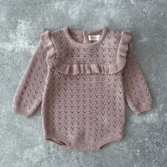 Quincy Mae LONG SLEEVE POINTELLE RUFFLE ROMPER MAUVE󥷡 ᥤ Ĺµ˥åȥѡʥ⡼