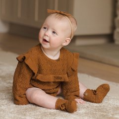 Quincy Mae LONG SLEEVE POINTELLE RUFFLE ROMPER CINNAMON 󥷡 ᥤ Ĺµ˥åȥѡʥʥ