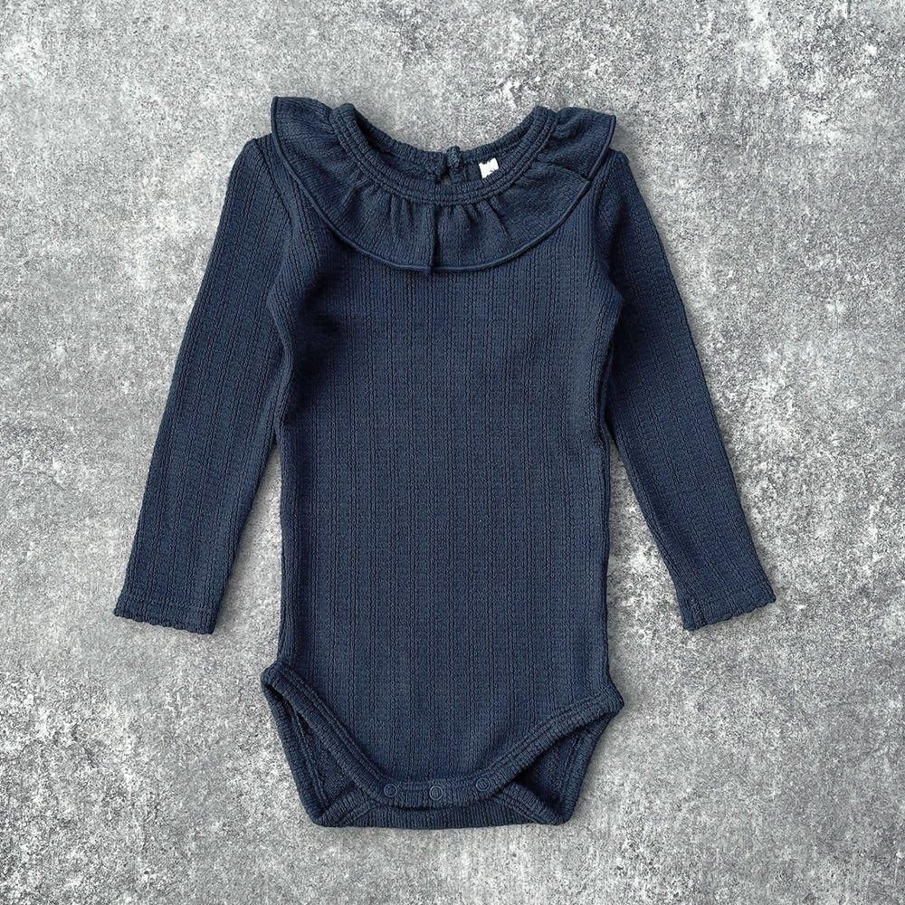 Rylee + Cru RUFFLE COLLAR BODYSUIT INDIGO ライリーアンドクルー 長袖ボディ（インディゴ）