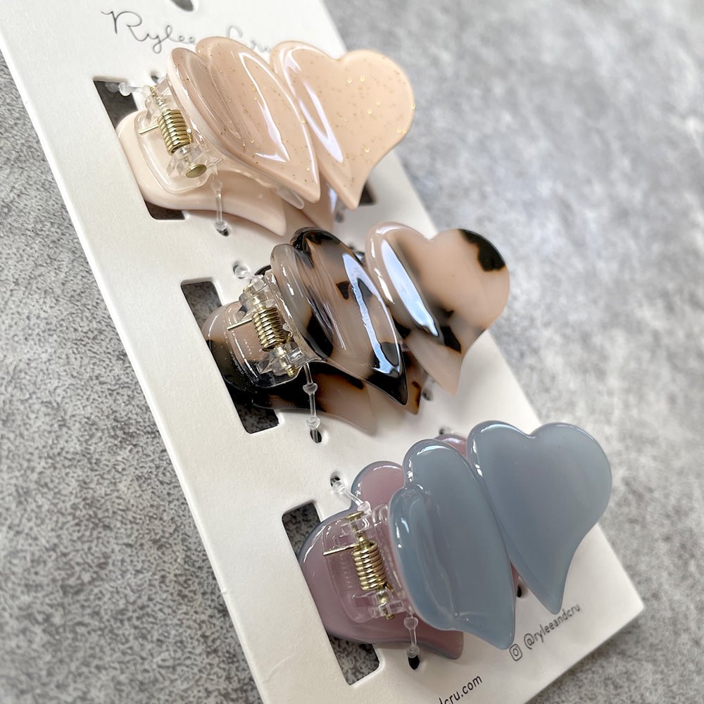 Rylee + Cru MINI HEART CLIPS TORTOISE, DUSTY BLUE, SHELL ライリーアンドクルー ミニハート ヘアクリップ6個 - インポート 輸入 ベビー服 子供服 出産祝い 通販 | vivid LIFE