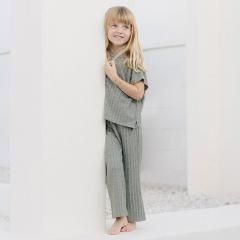 Rylee + Cru COZY RIB KNIT SET EUCALYPTUS ライリーアンドクルー 半袖ニットリブトップ+ロングパンツセット（ユーカリ）