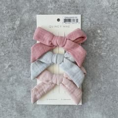 Quincy Mae BOW W. CLIP SET OF 3 LIPSTICK SKY BUBBLEGUM クインシー メイ ヘアクリップ3本組（リップスティック/スカイ/バブルガム）