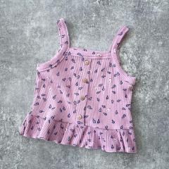 【OUTLETあり】Play Up Jersey top with leaf print and natural coconut buttons プレイアップ リブキャミソール（ピンク）