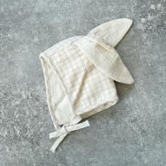 Quincy Mae BUNNY BONNET OAT CHECK クインシー メイ うさぎ耳ボンネット（オートミール）