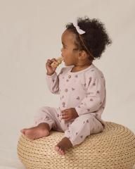 Quincy Mae WAFFLE LONG SLEEVE JUMPSUIT HEARTS LILAC クインシーメイハート柄長袖ロンパース(ライラック)