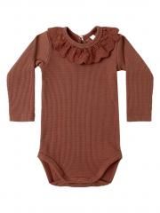 Quincy Mae RUFFLE COLLAR BODYSUIT CRANBERRY クインシーメイ 襟付き長袖ボディ(クランベリー)