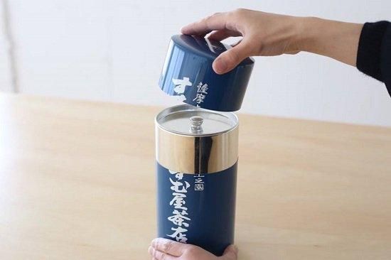 すすむ屋茶店 オリジナル茶缶 紺・大サイズ（ほうじ茶180g目安