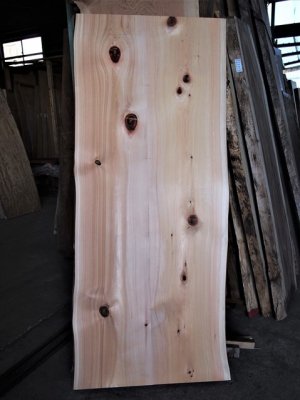 桧（ヒノキ）一枚板テーブル用がたくさん展示 埼玉県 木の店木楽