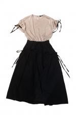 Whip Staff - SATIN TOPGATHER ONEPIECE(BEIGEBLACK)