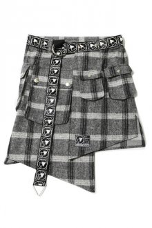 SILLENT FROM ME - -6pockets Wrap Skirt-(GRAY CHECK)