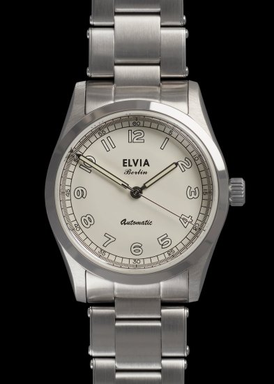 ELVIA レトロクラシック 1950s 36mm 25 石/26石 自動巻き 200m 防水リベットブレス MWC時計 ボックスサファイア風防