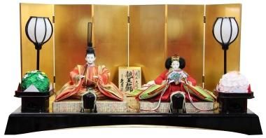 久月　金箔屏風　雛人形 5体セット 伝統的なデザイン 久月監製 清水久遊作 正絹本仕立 三五親王 金箔ｺｰﾃｨﾝｸﾞ六曲金