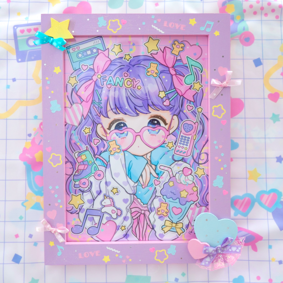 019 木製フレーム付きイラスト 壁掛けタイプ サイズ Fancy Surprise 019 木製フレーム付きイラスト 壁掛けタイプ サイズ Fancy Surprise
