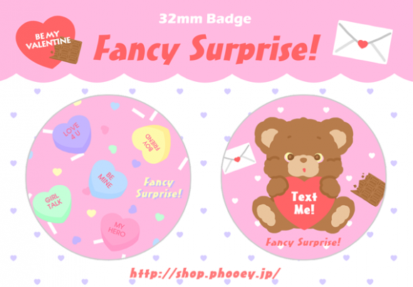 Valentine缶バッチ キャンディーハーツ くま 2個セット Fancy Surprise