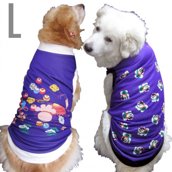 犬服 いぬ服 ドッグタンクトップ お正月や晴れの日に 紫 全面プリントタンクトップ 和柄 Lサイズ 中型犬
