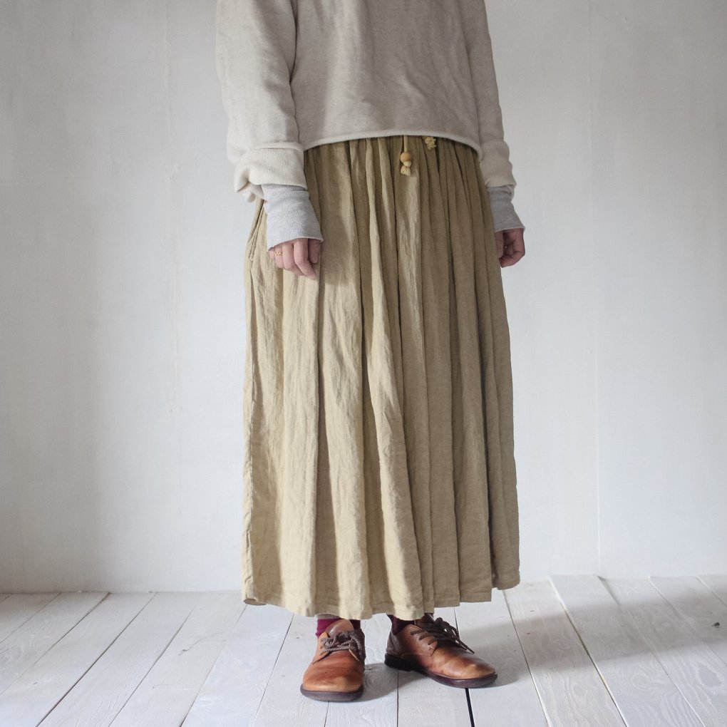 Amiri / linen gather skirt / 香色