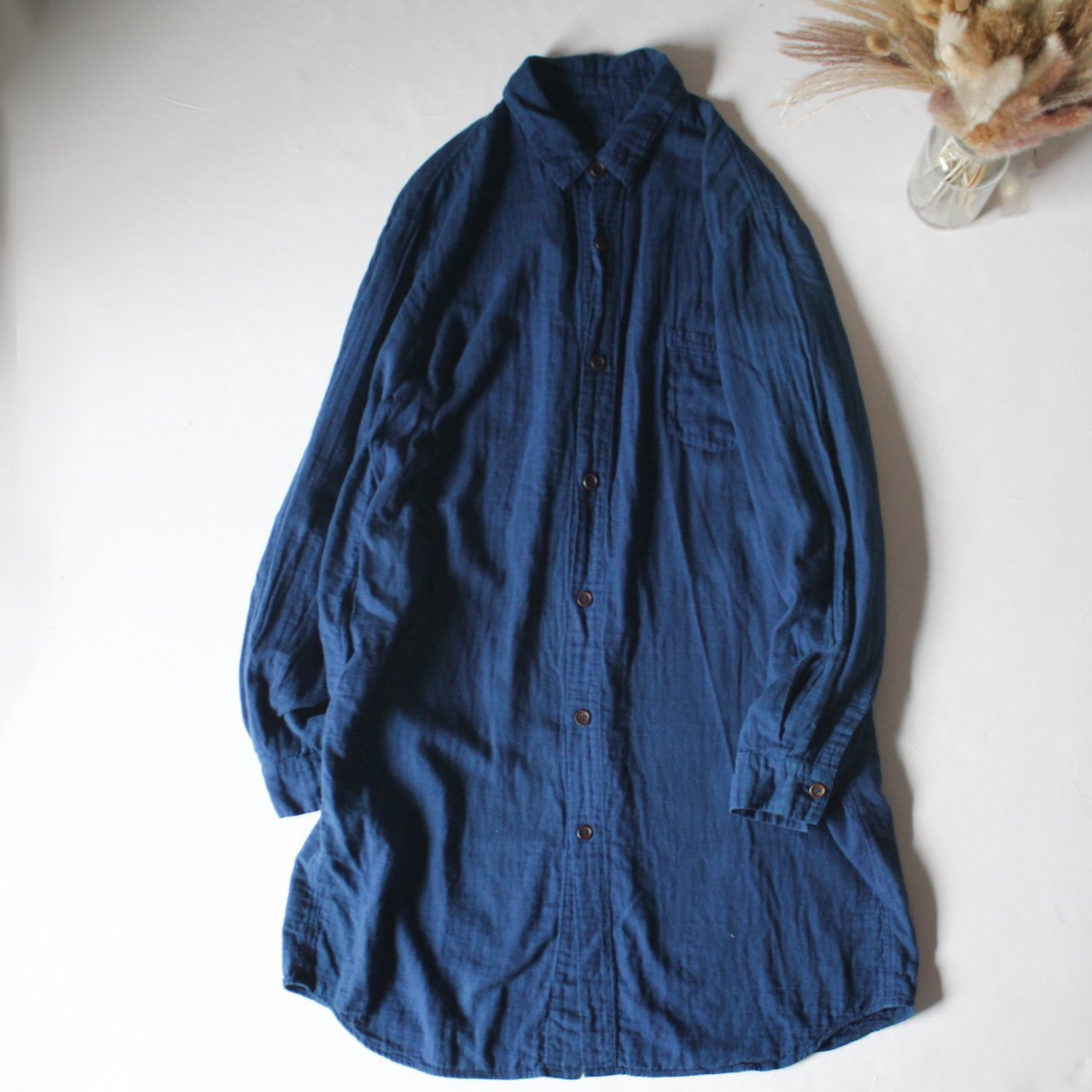 gauze long shirt jacket / 群青色