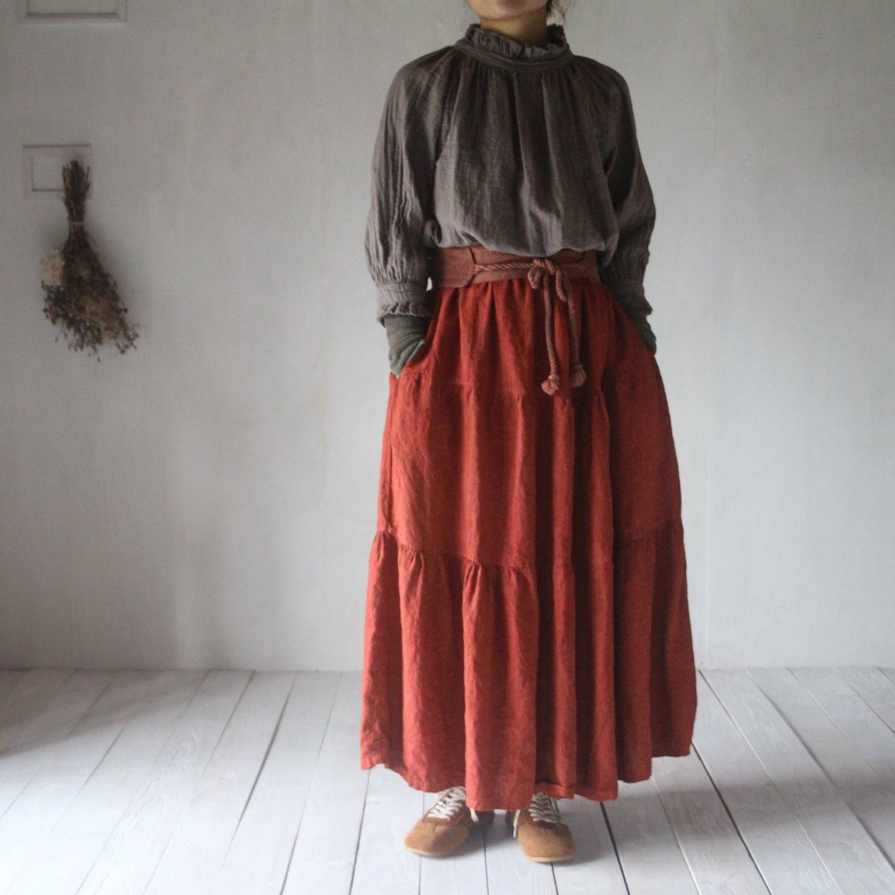 Atelier Indochine 赤 半袖リネン草木染め tamami watanabe アトリエインドシン 草木染め リネンシャツ