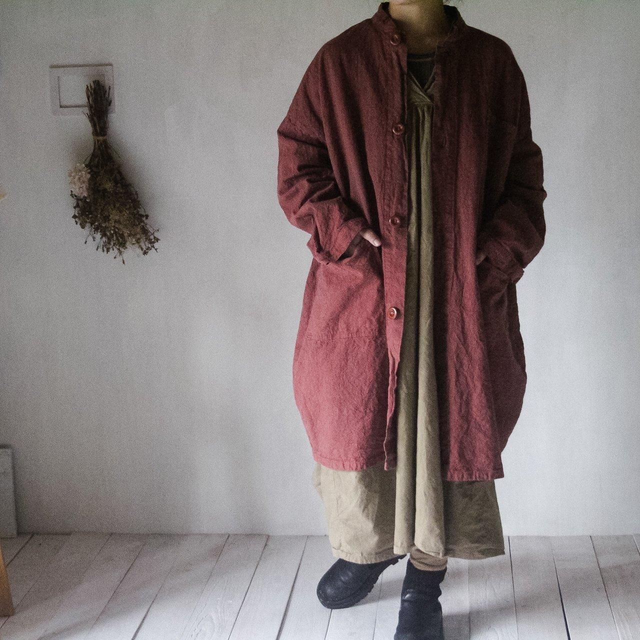 vintage cocoon coat | 小豆色 - ISTIST -草木染めの服
