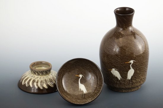 特製半酒器セット「白鷺文」 - 現川焼の伝統を守る全国唯一の窯元