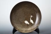 白鷺サギ絵皿(現川焼) ４客 白鷺サギ絵皿(現川焼) 4客 美術品・アンティーク・コレクション