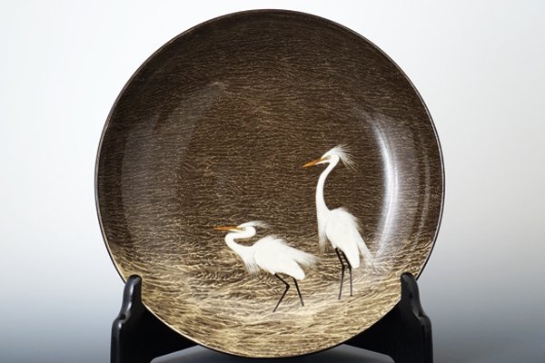 8寸絵皿「白鷺文（二羽）」 - 現川焼の伝統を守る全国唯一の窯元・臥牛 