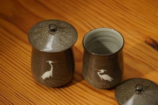 蓋付夫婦湯呑「白鷺」 - 現川焼の伝統を守る全国唯一の窯元