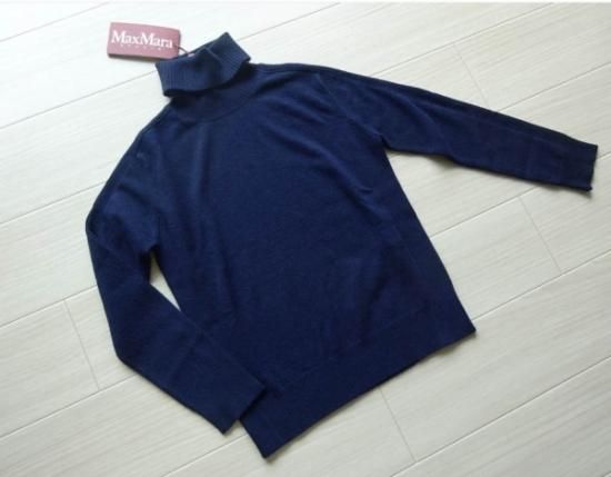 DALBUM カシミア混 編み地切り替えタートルニット 濃紺 MaxMara STUDIO DALBUM カシミア混 編み地切り替えタートルニット 濃紺 MaxMara