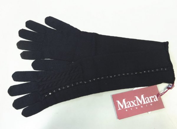 KAKI-04 ビジューデザイン ニット手袋 黒 MaxMara STUDIO