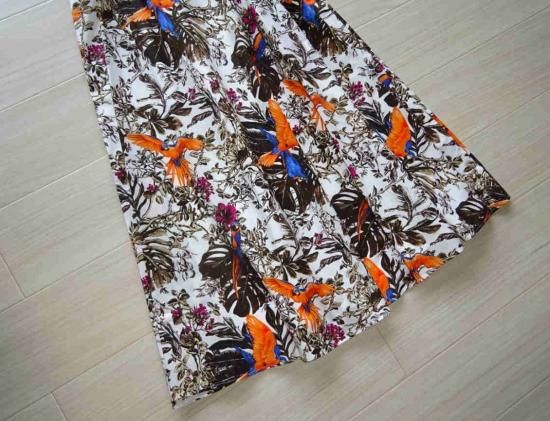 【特価】 VELES STUDIO MaxMara コットンフレアスカート 花鳥柄プリント スカート