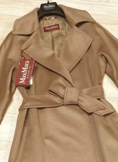 3ABELIA-06 ピックステッチ入り ベルテッドコート キャメル MaxMara STUDIO