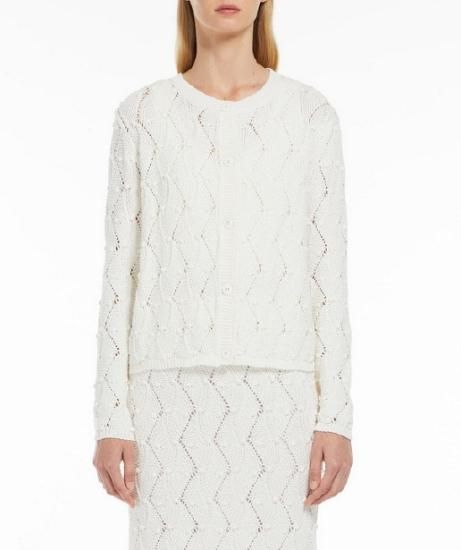 ZENIT コットンレース アーガイルカーディガン白 MaxMara STUDIO ZENIT コットンレース アーガイルカーディガン白 MaxMara STUDIO